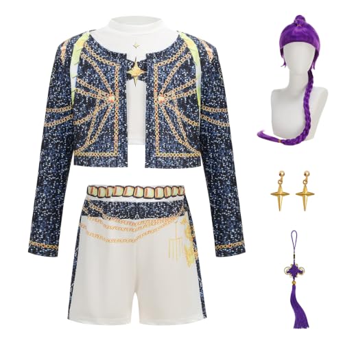 ADDACOS Girls Pop Singer Cosplay Outfits with Wig Earrings